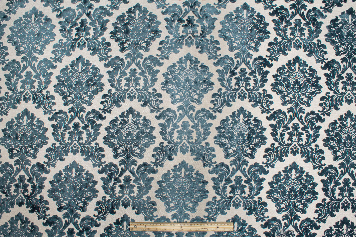 Blue Damask Cut Velvet Upholstery - Prime Fabrics