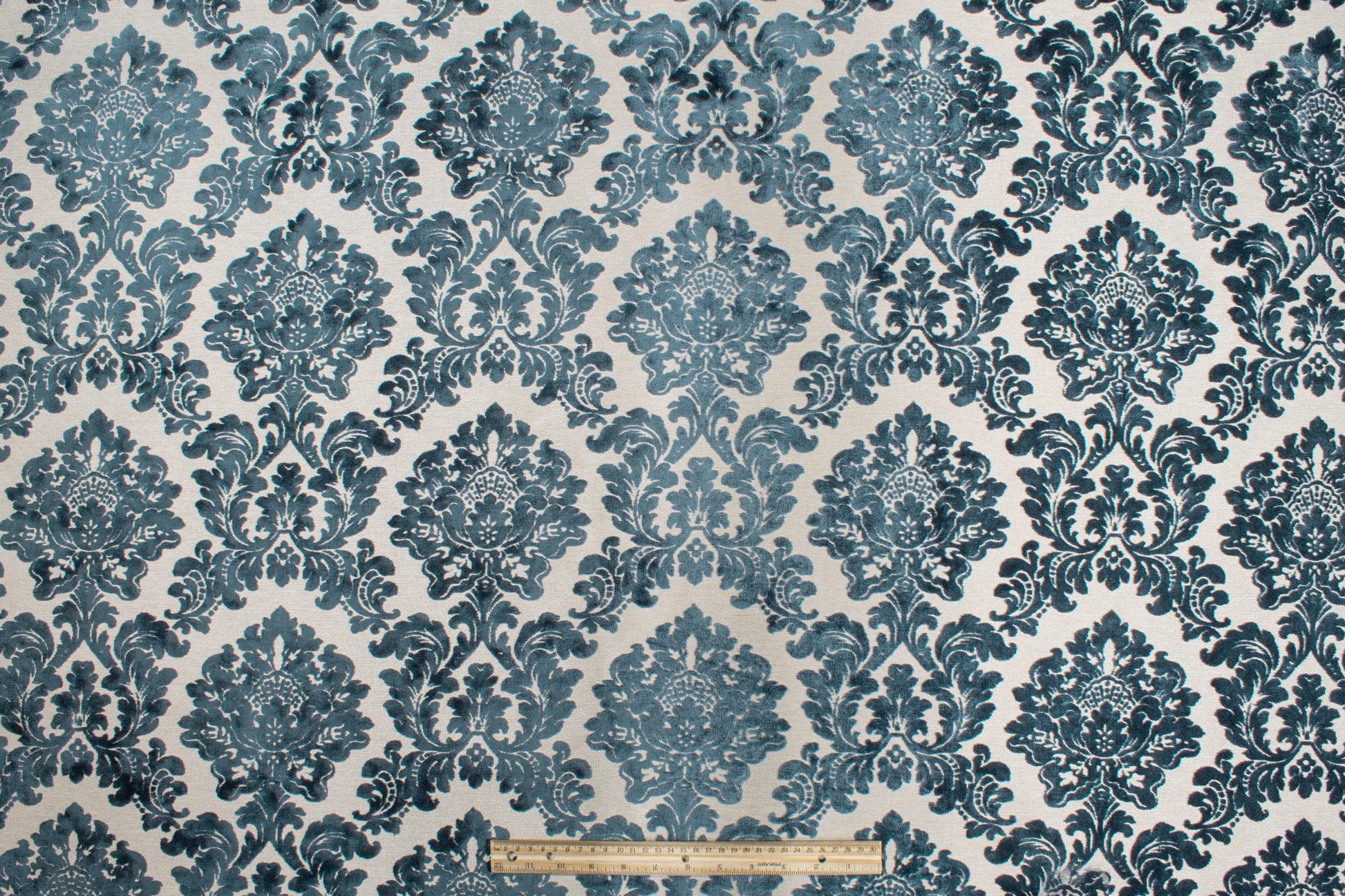 Blue Damask Cut Velvet Upholstery - Prime Fabrics
