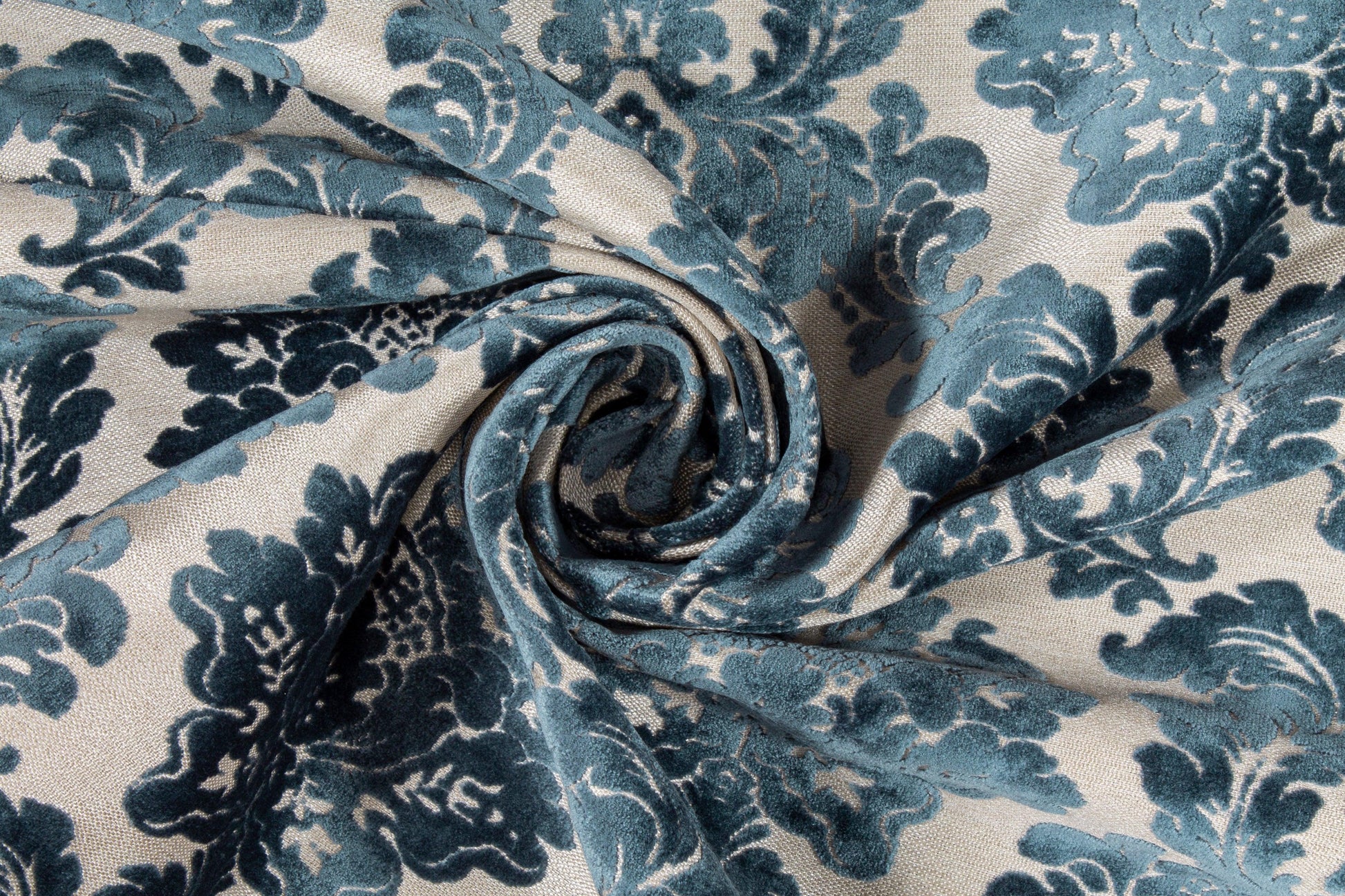 Blue Damask Cut Velvet Upholstery – Prime Fabrics