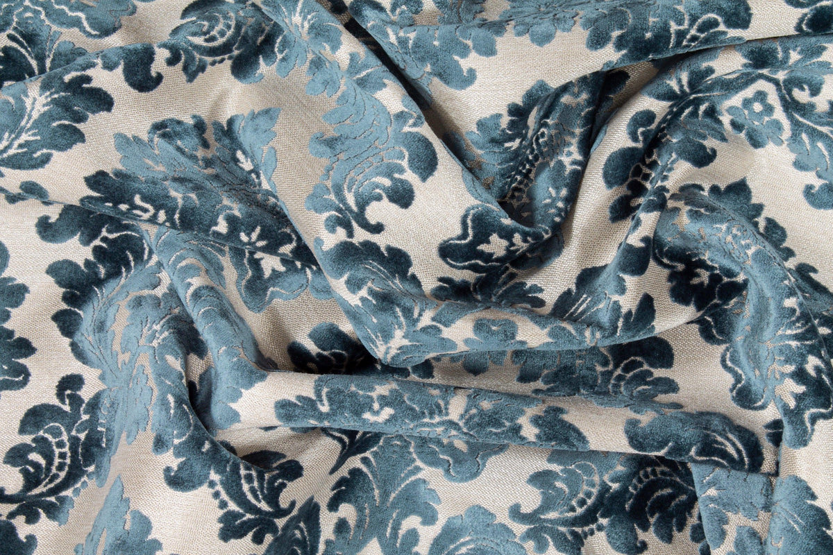 Blue Damask Cut Velvet Upholstery