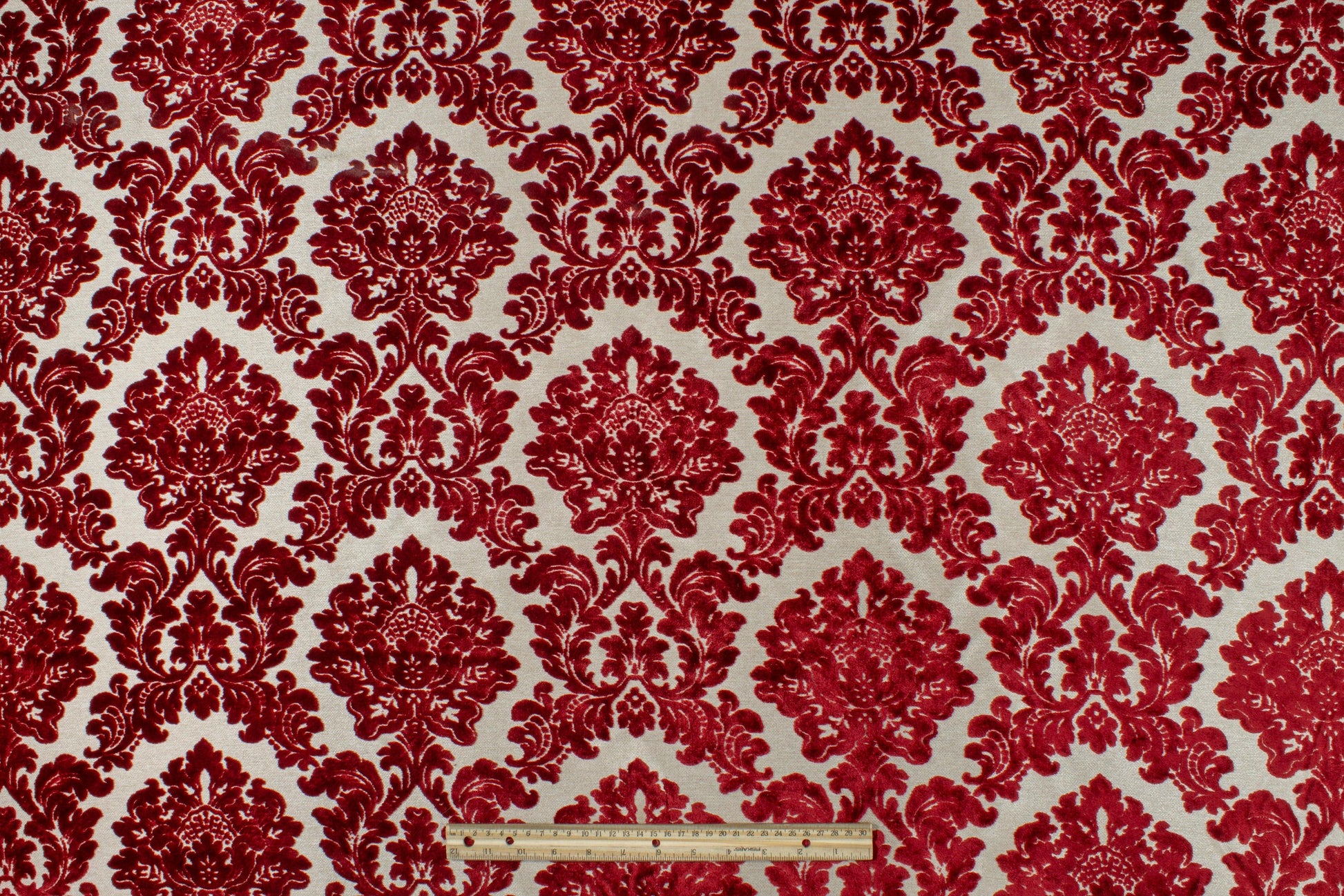 Red Damask Cut Velvet Upholstery - Prime Fabrics