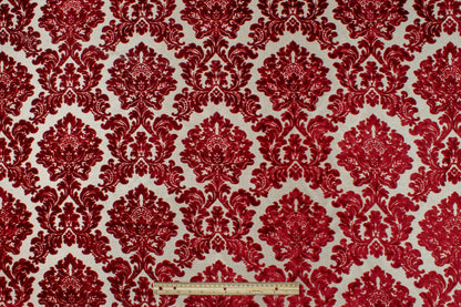 Red Damask Cut Velvet Upholstery - Prime Fabrics