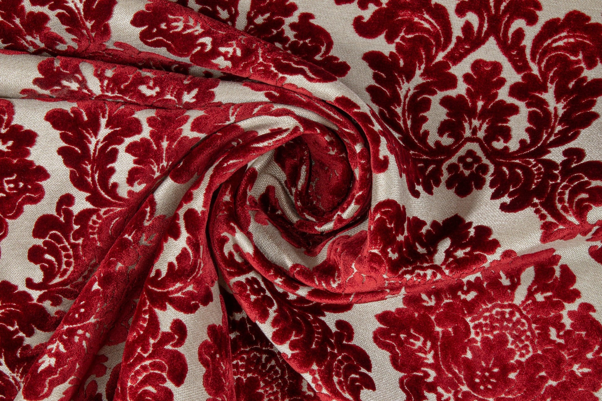 Red Damask Cut Velvet Upholstery - Prime Fabrics