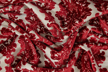 Red Damask Cut Velvet Upholstery - Prime Fabrics