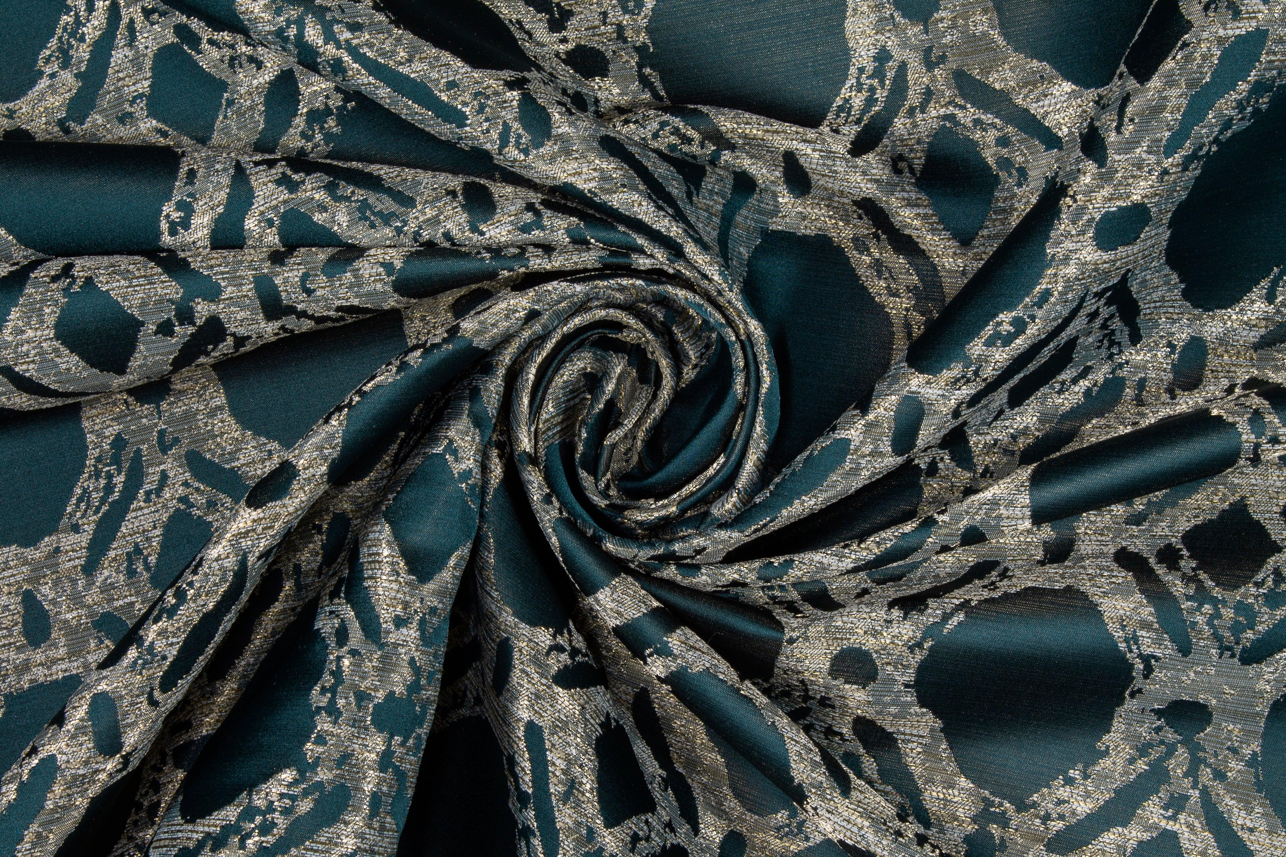 Abstract Blue Metallic Brocade - Prime Fabrics