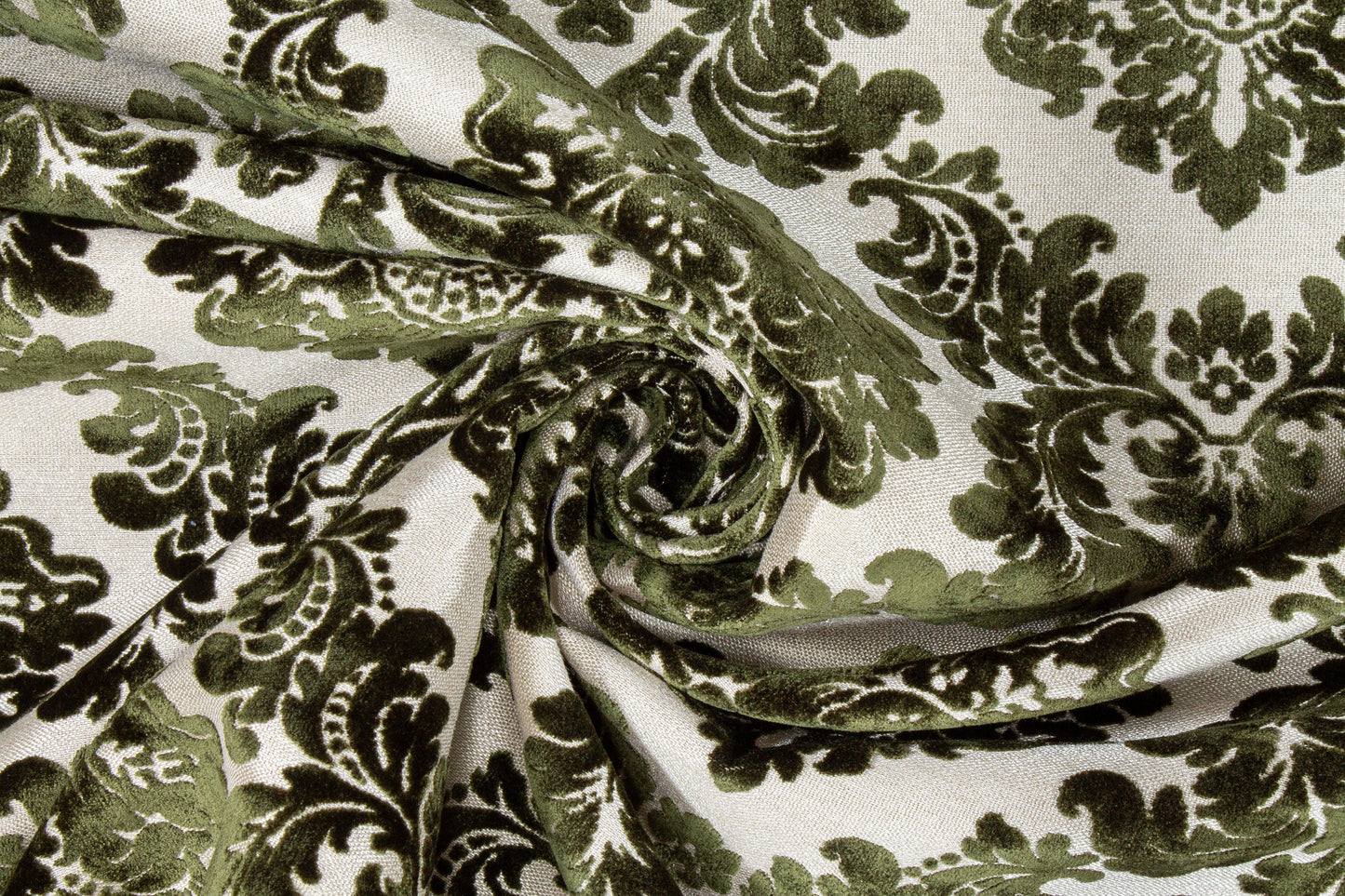 Green Damask Cut Velvet Upholstery - Prime Fabrics