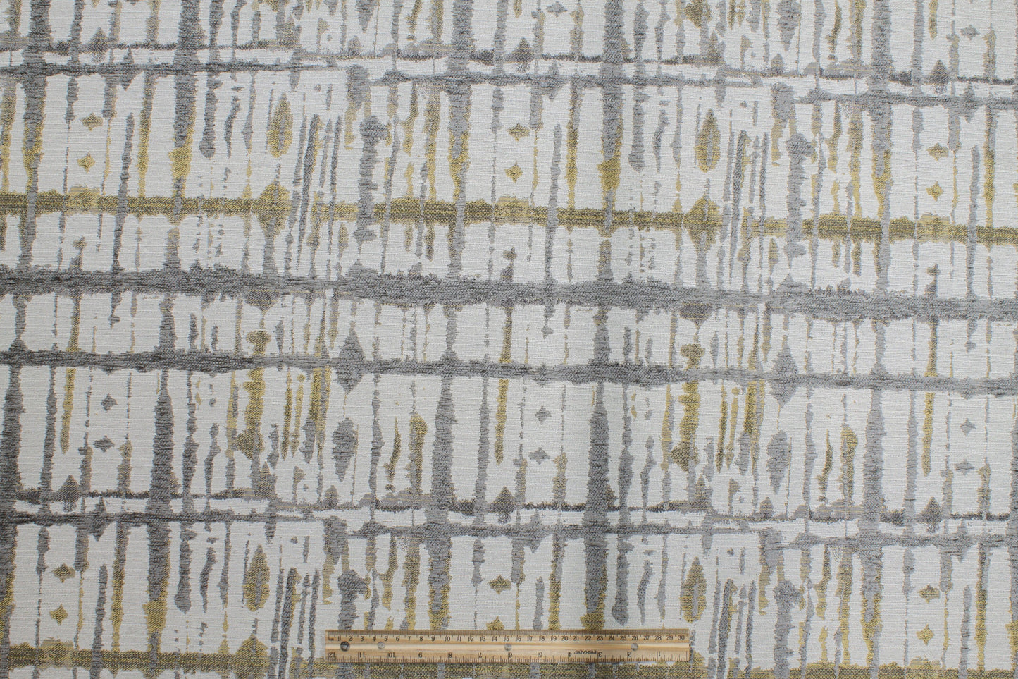 Gray and Yellow Abstract Cut Chenille Upholstery - Prime Fabrics