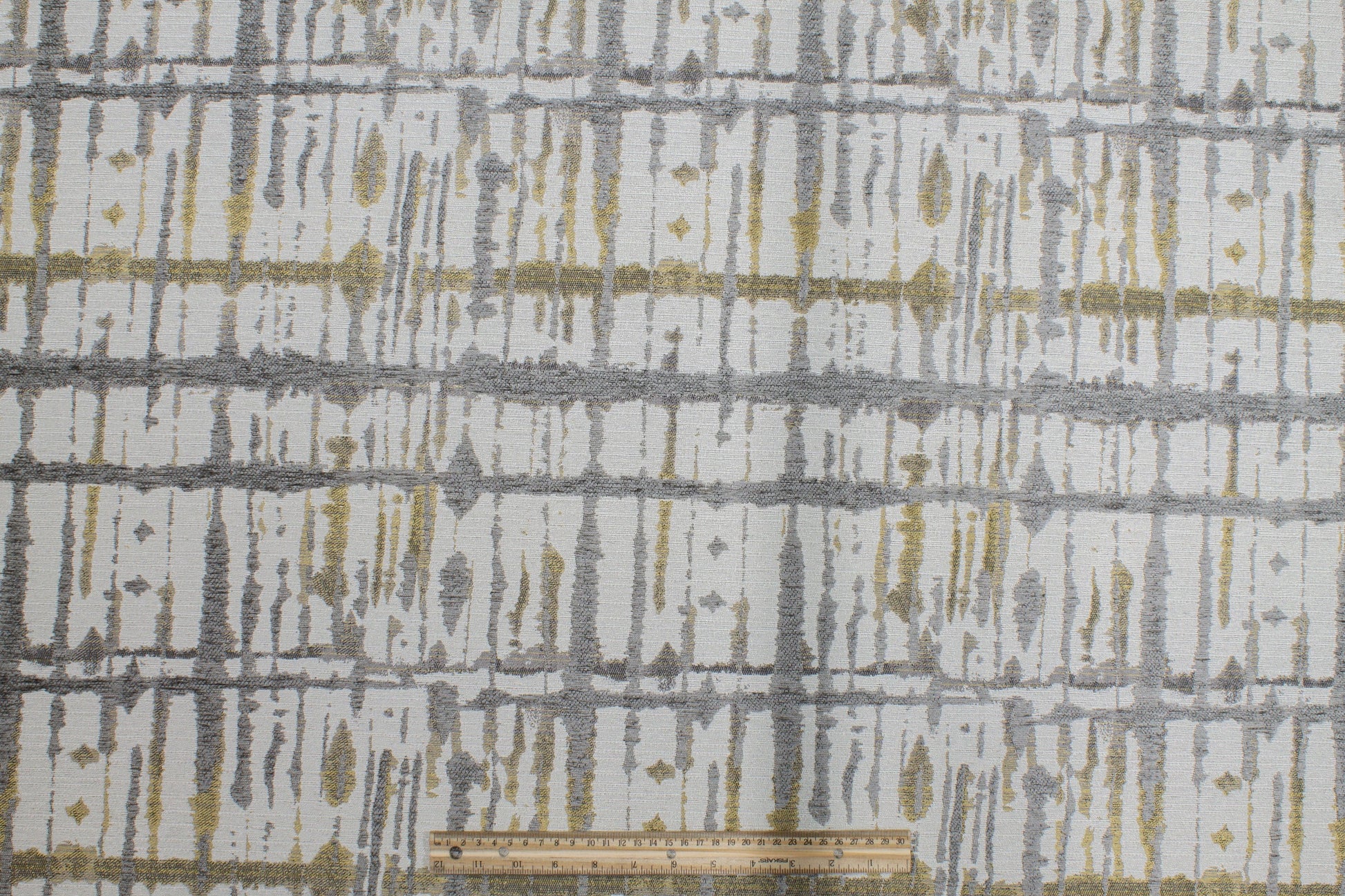 Gray and Yellow Abstract Cut Chenille Upholstery - Prime Fabrics