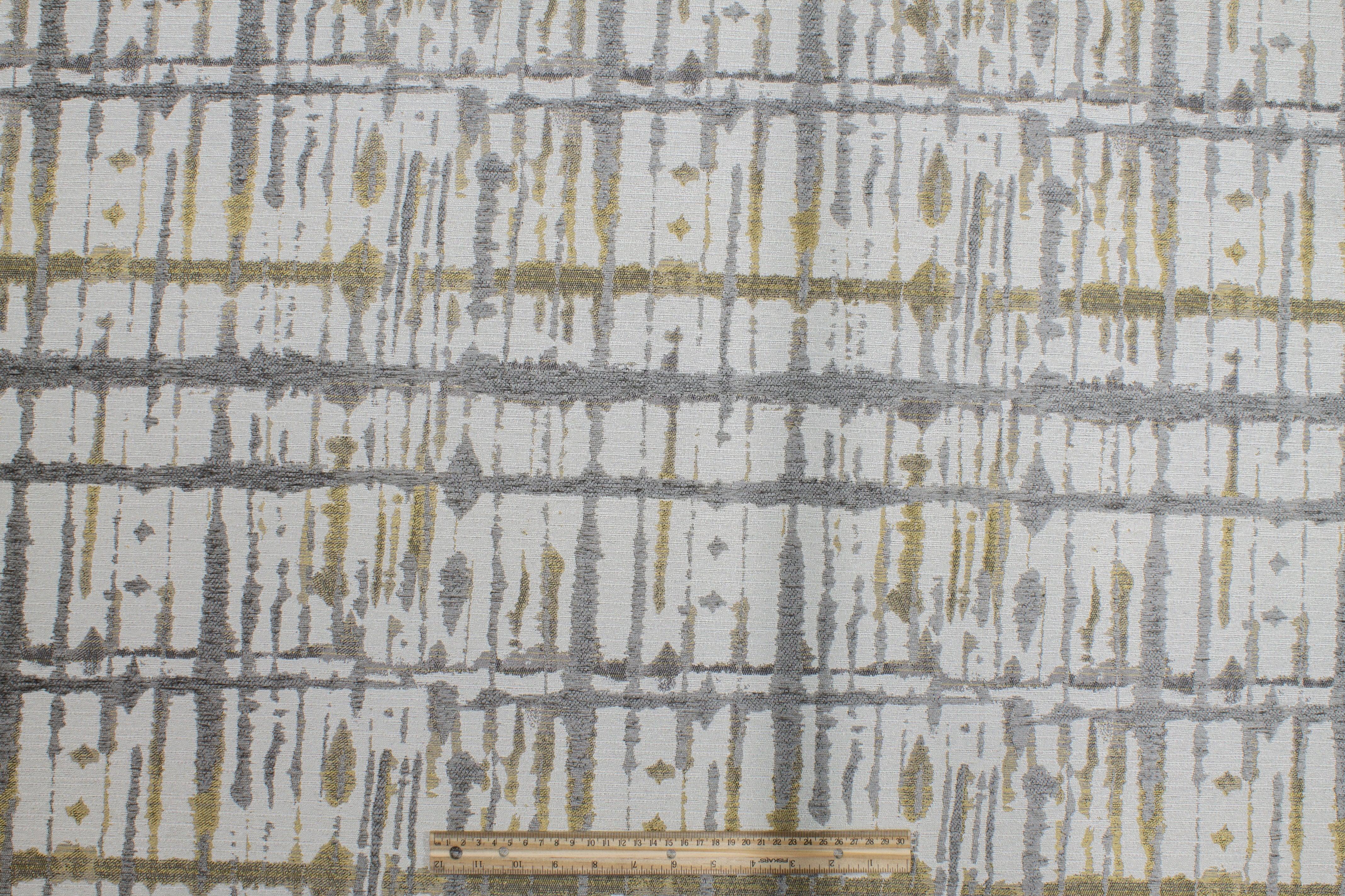 Gray and Yellow Abstract Cut Chenille Upholstery - Prime Fabrics