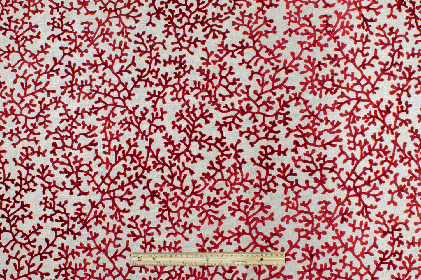 Red Branch Cut Velvet Upholstery - Prime Fabrics