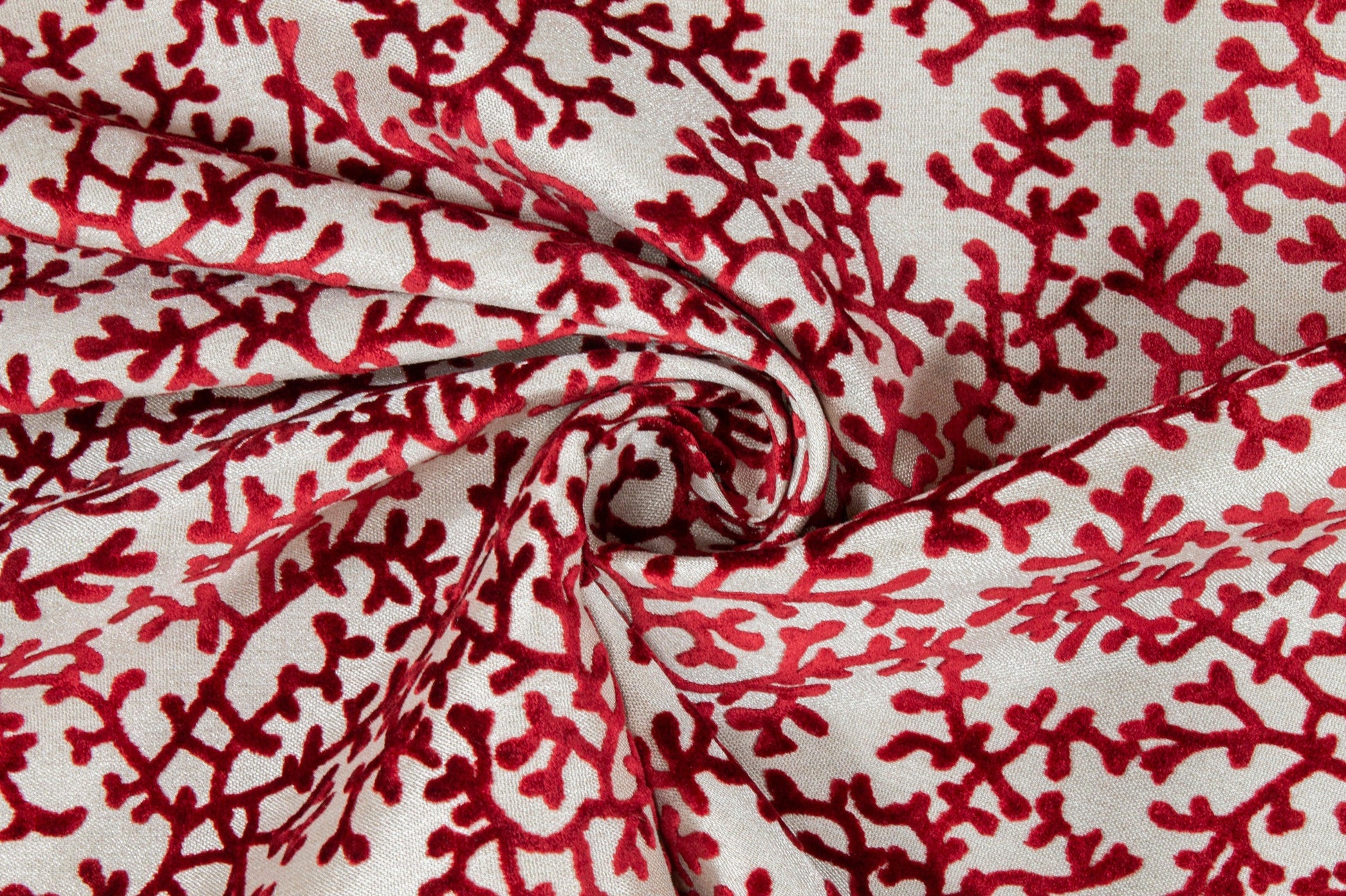 Red Branch Cut Velvet Upholstery - Prime Fabrics