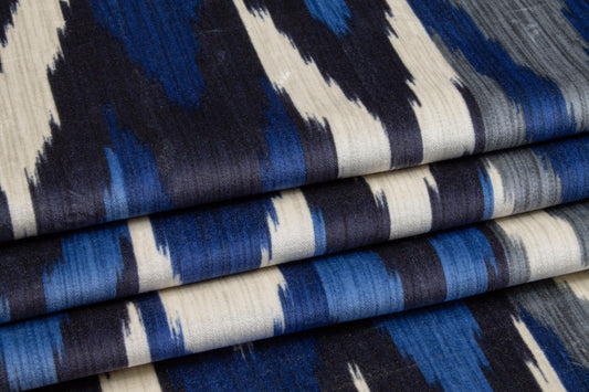 Blue Ikat Italian Cotton Velvet - Prime Fabrics
