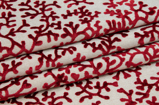 Red Branch Cut Velvet Upholstery - Prime Fabrics