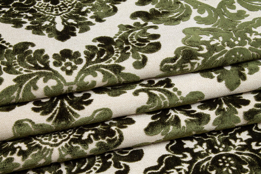 Green Damask Cut Velvet Upholstery - Prime Fabrics