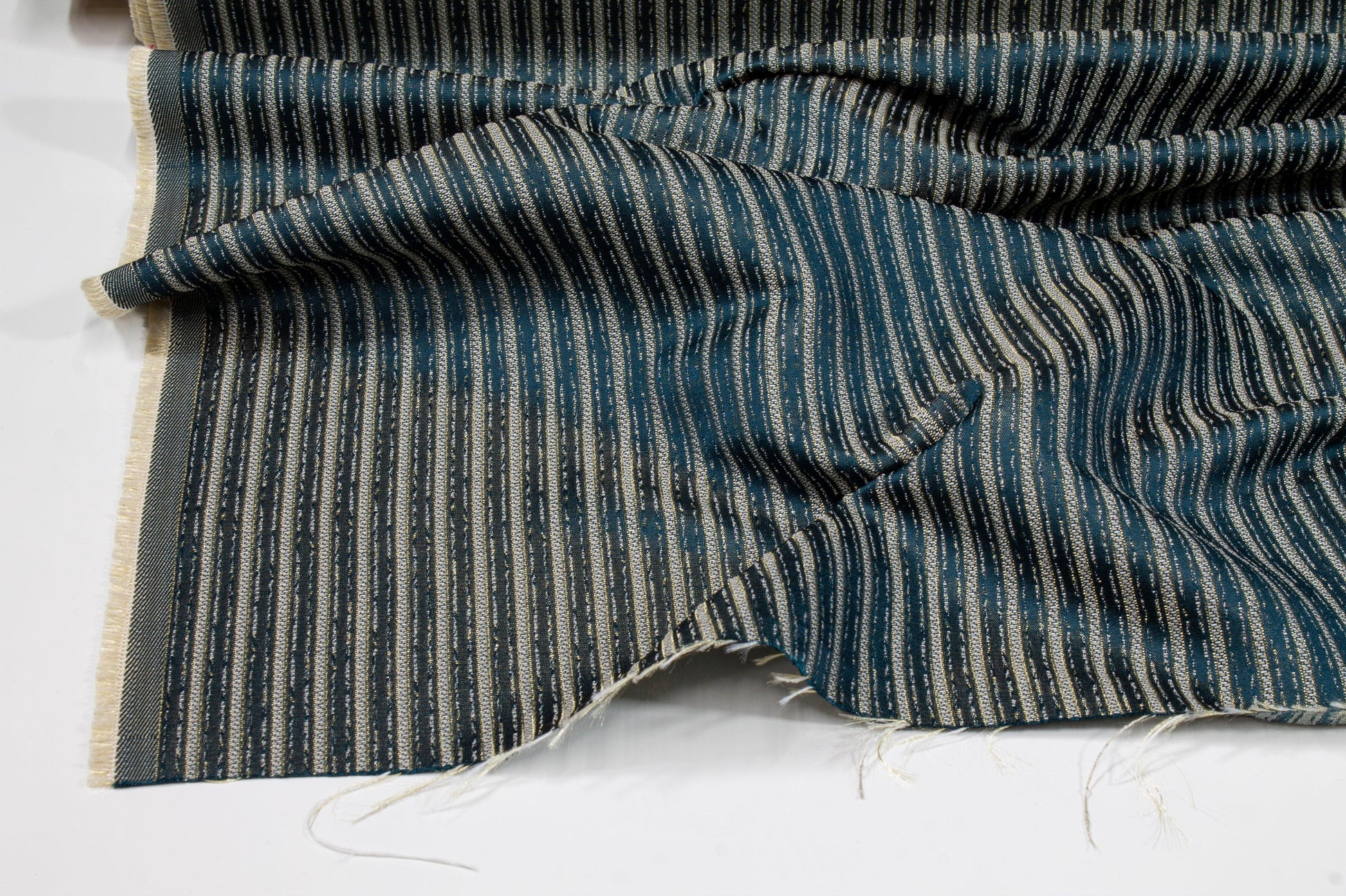 Blue Striped Metallic Brocade - Prime Fabrics