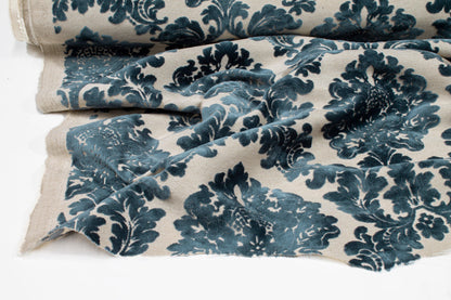 Blue Damask Cut Velvet Upholstery - Prime Fabrics