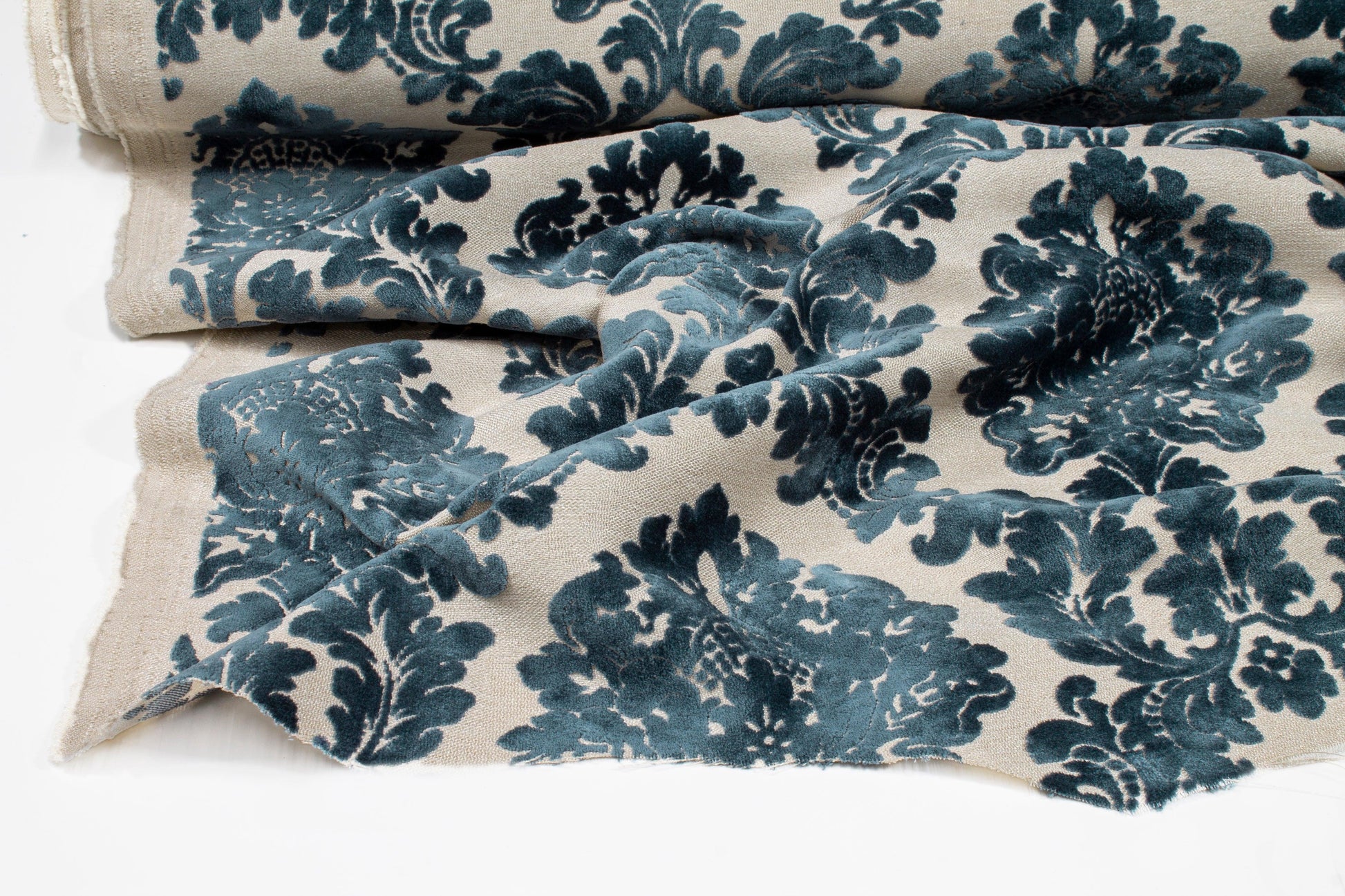 Blue Damask Cut Velvet Upholstery – Prime Fabrics