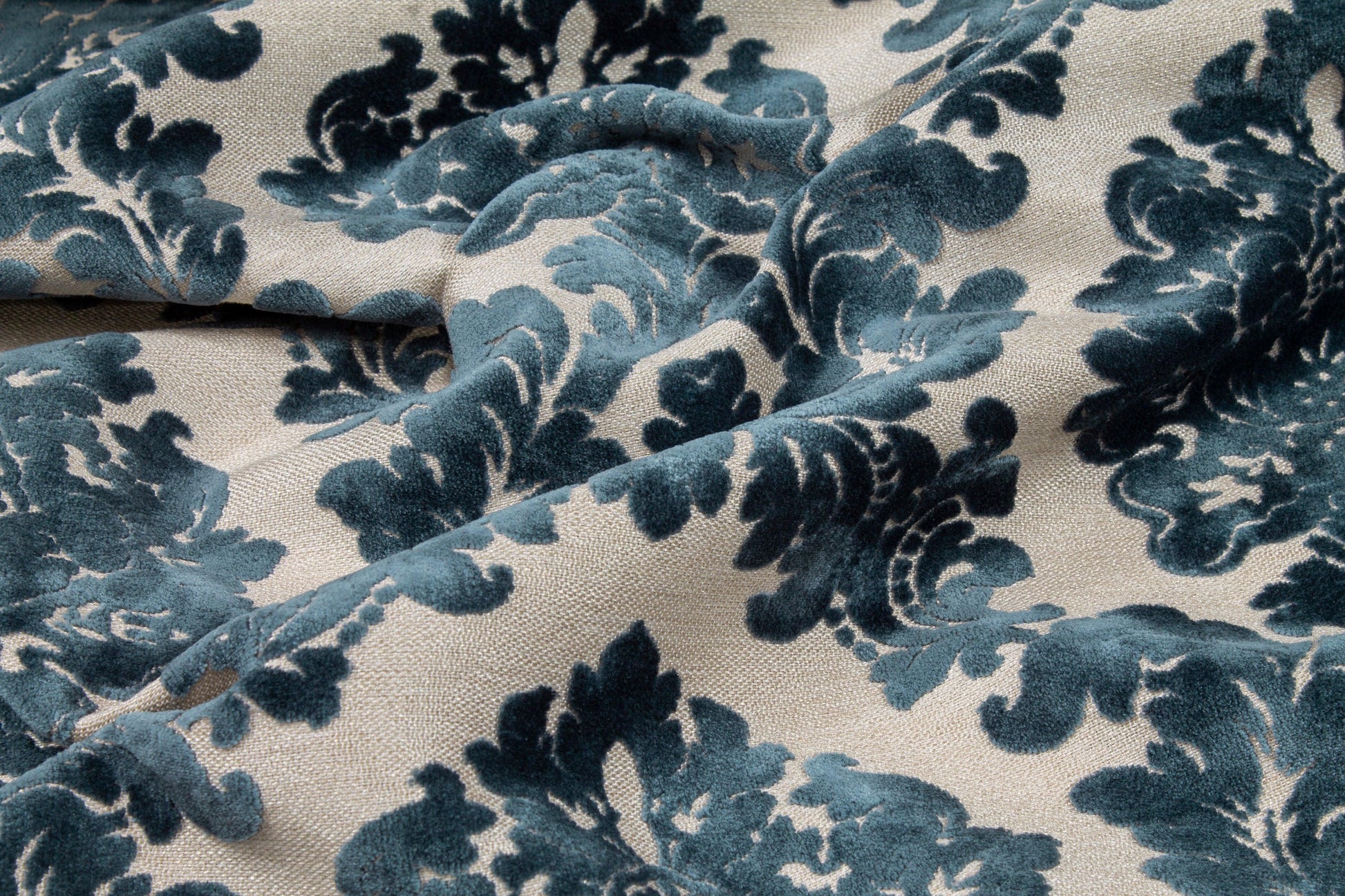 Blue Damask Cut Velvet Upholstery - Prime Fabrics