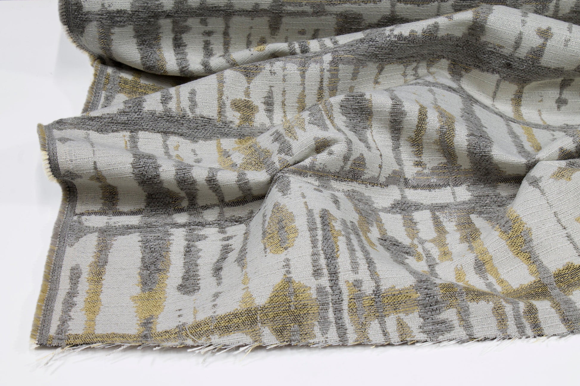 Gray and Yellow Abstract Cut Chenille Upholstery - Prime Fabrics