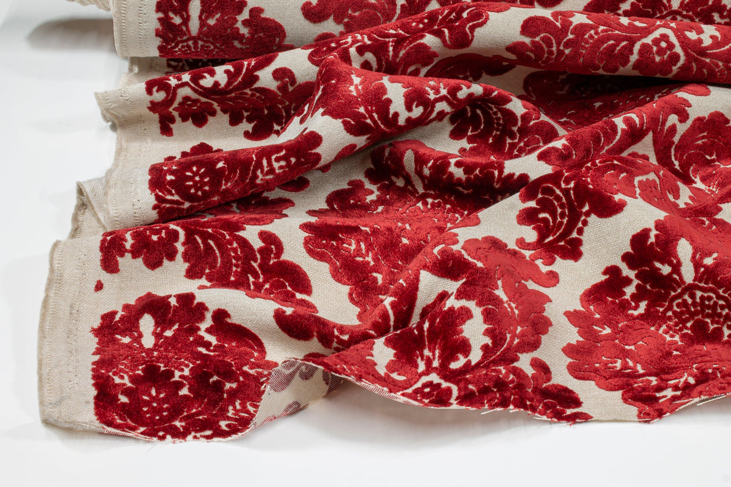 Red Damask Cut Velvet Upholstery - Prime Fabrics