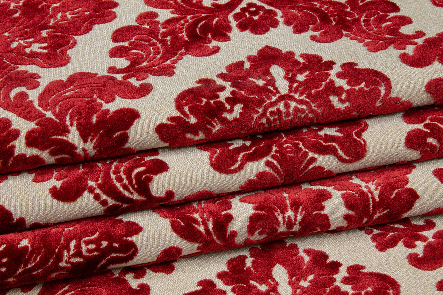Red Damask Cut Velvet Upholstery - Prime Fabrics