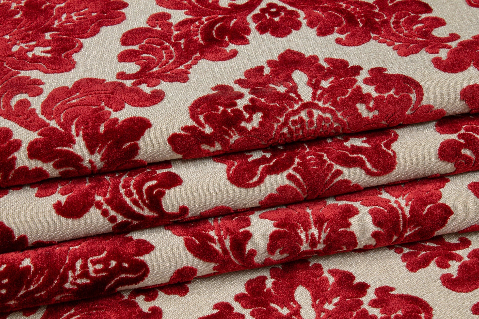 Red Damask Cut Velvet Upholstery - Prime Fabrics