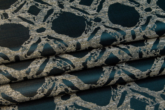 Abstract Blue Metallic Brocade - Prime Fabrics