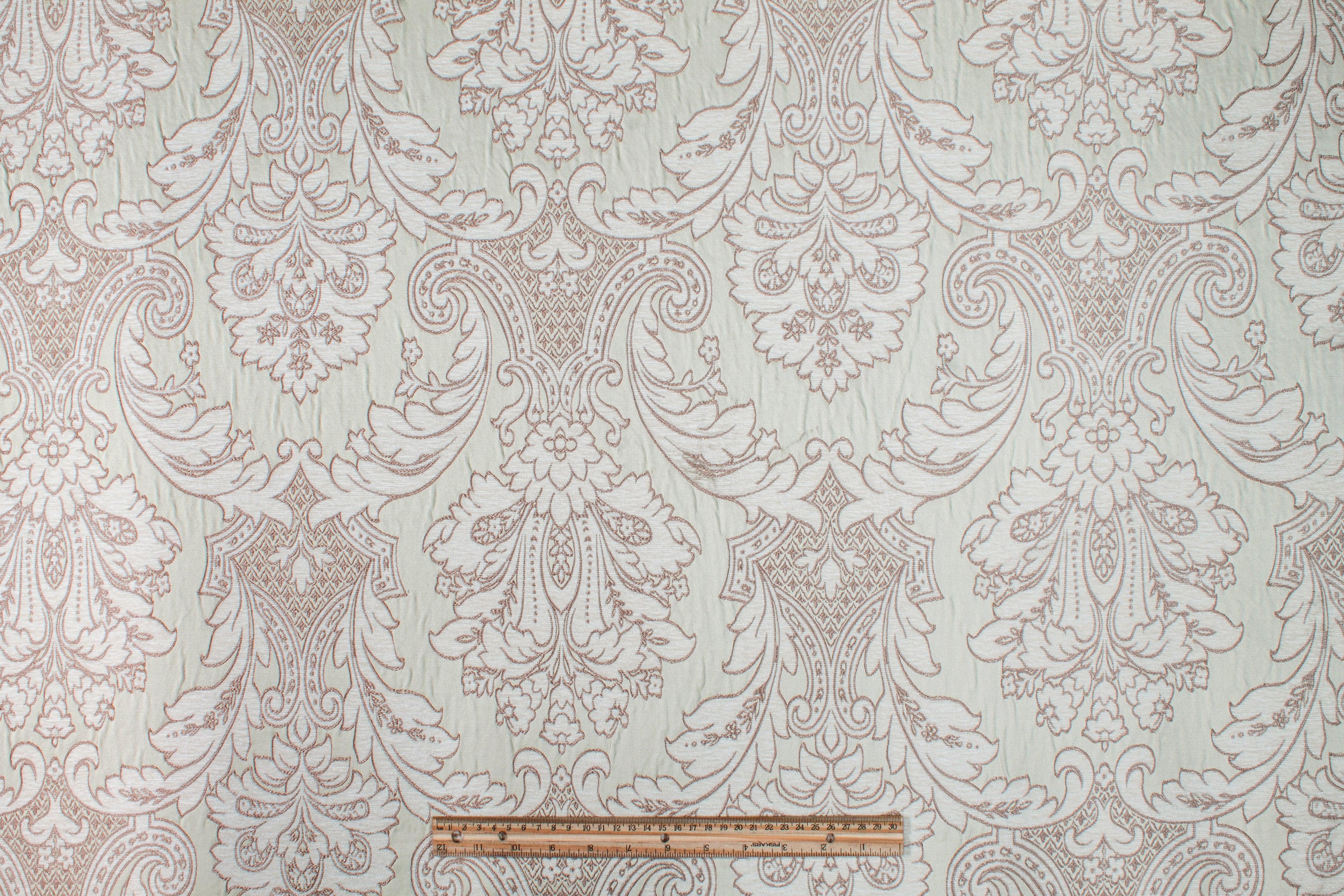 Damask Cut Velvet Upholstery - Green and Off White - Prime Fabrics
