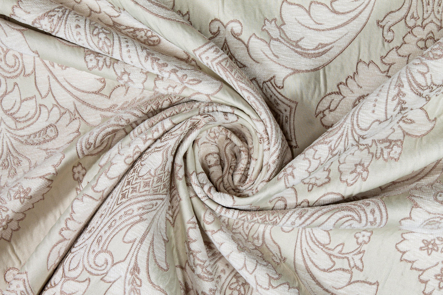 Damask Cut Velvet Upholstery - Green and Off White - Prime Fabrics