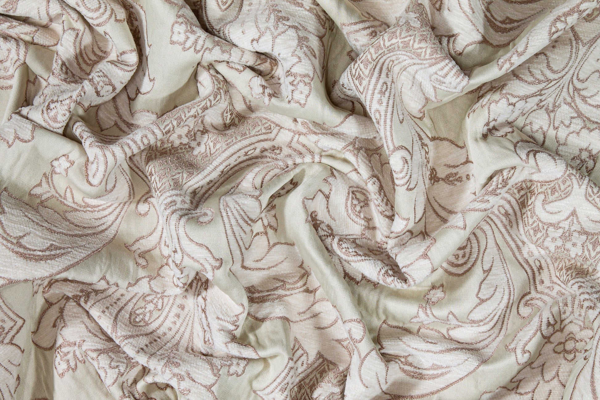 Damask Cut Velvet Upholstery - Green and Off White - Prime Fabrics