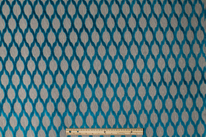 Ogee Cut Velvet Upholstery - Blue
