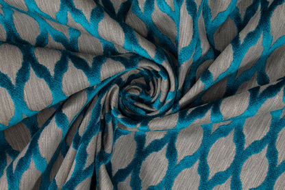 Ogee Cut Velvet Upholstery - Blue