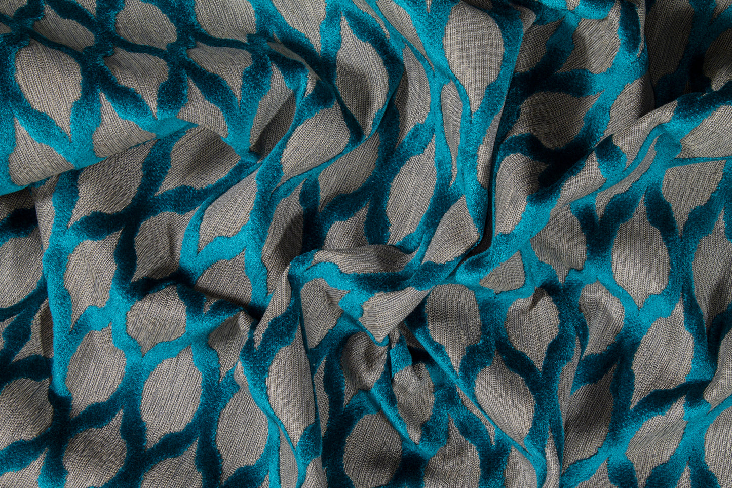 Ogee Cut Velvet Upholstery - Blue