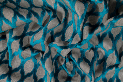 Ogee Cut Velvet Upholstery - Blue