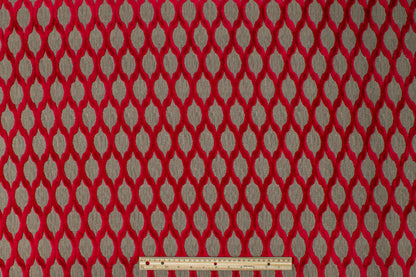 Ogee Cut Velvet Upholstery - Red