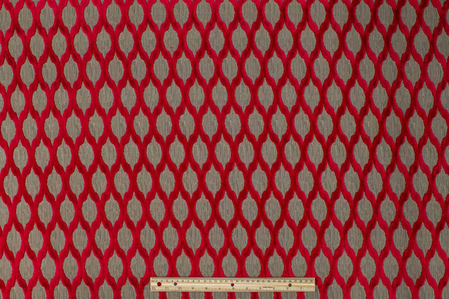 Ogee Cut Velvet Upholstery - Red