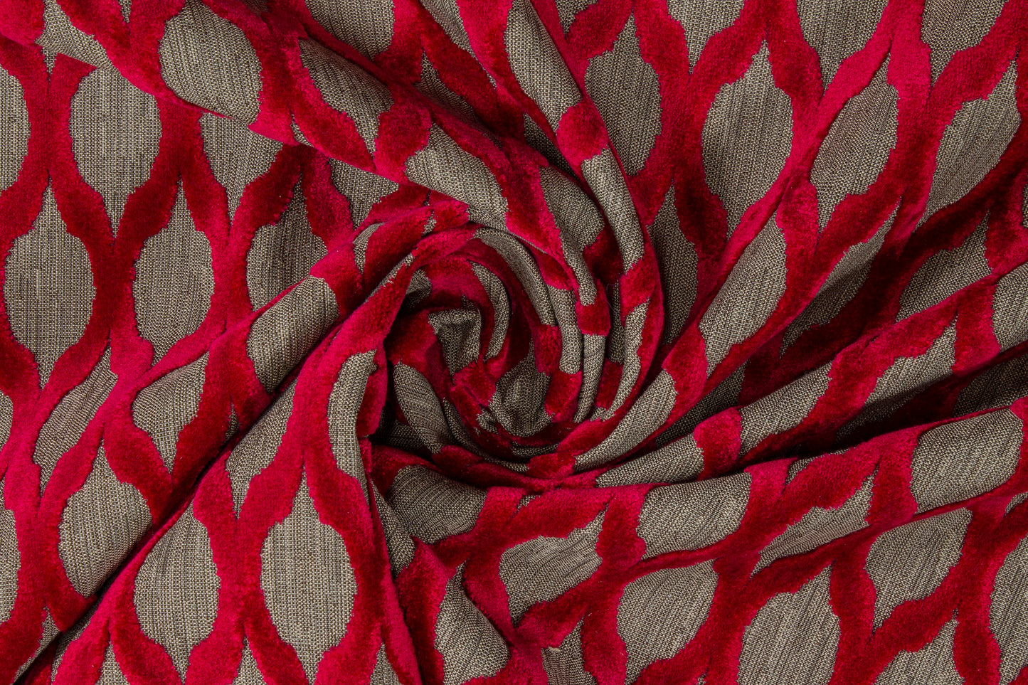 Ogee Cut Velvet Upholstery - Red