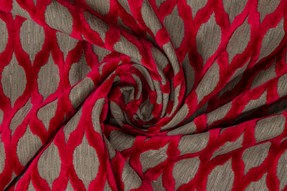 Ogee Cut Velvet Upholstery - Red