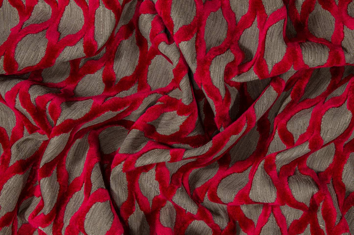 Ogee Cut Velvet Upholstery - Red