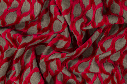 Ogee Cut Velvet Upholstery - Red