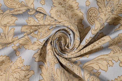 Damask Cut Velvet Upholstery - Blue and Gold - Prime Fabrics