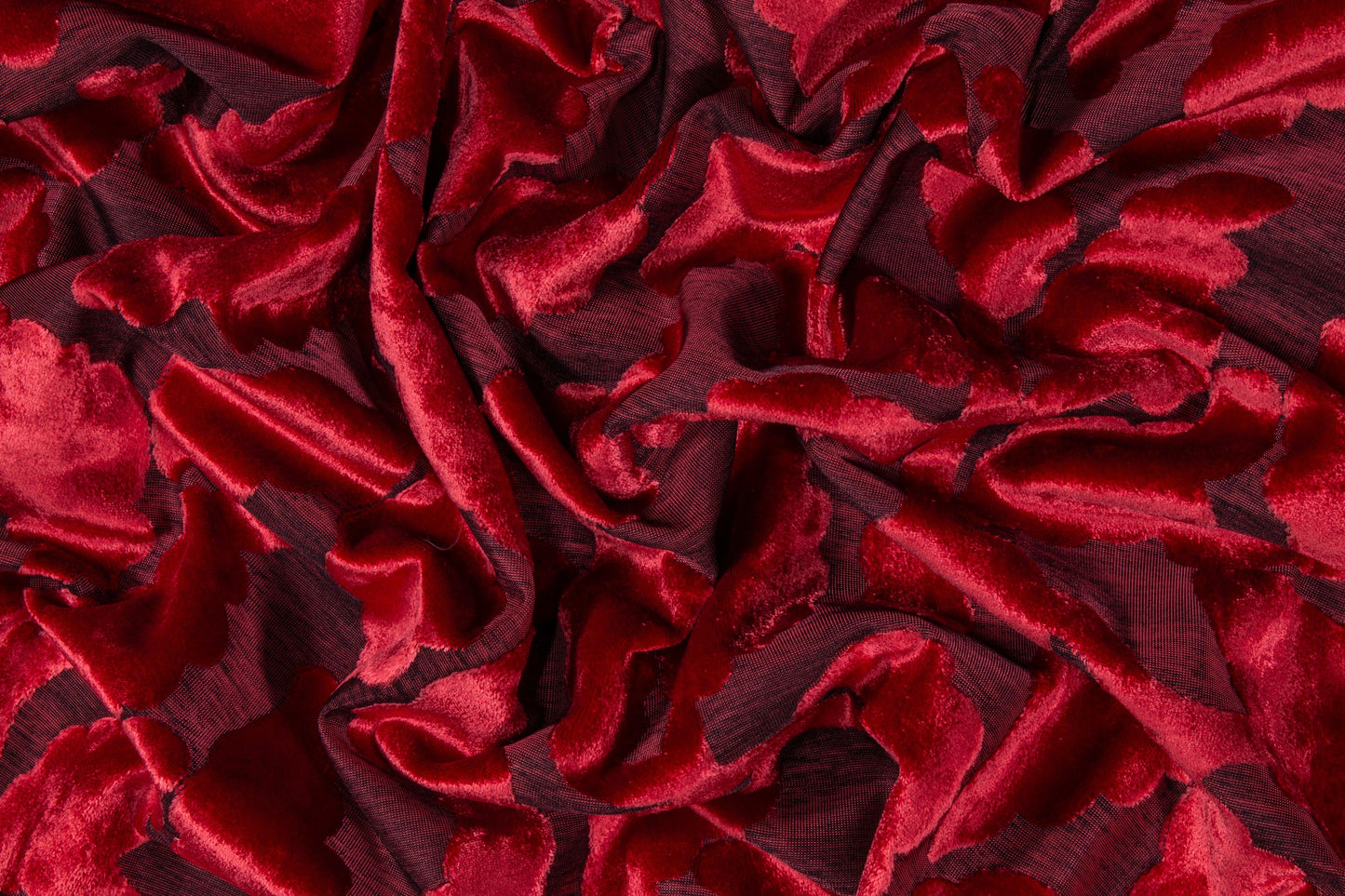 Leaf Cut Velvet Upholstery - Red - Prime Fabrics