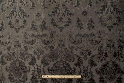 Damask Cut Velvet Upholstery - Charcoal Gray - Prime Fabrics