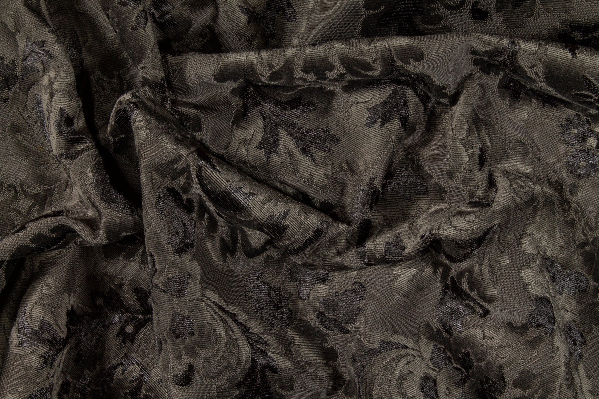 Damask Cut Velvet Upholstery - Charcoal Gray - Prime Fabrics
