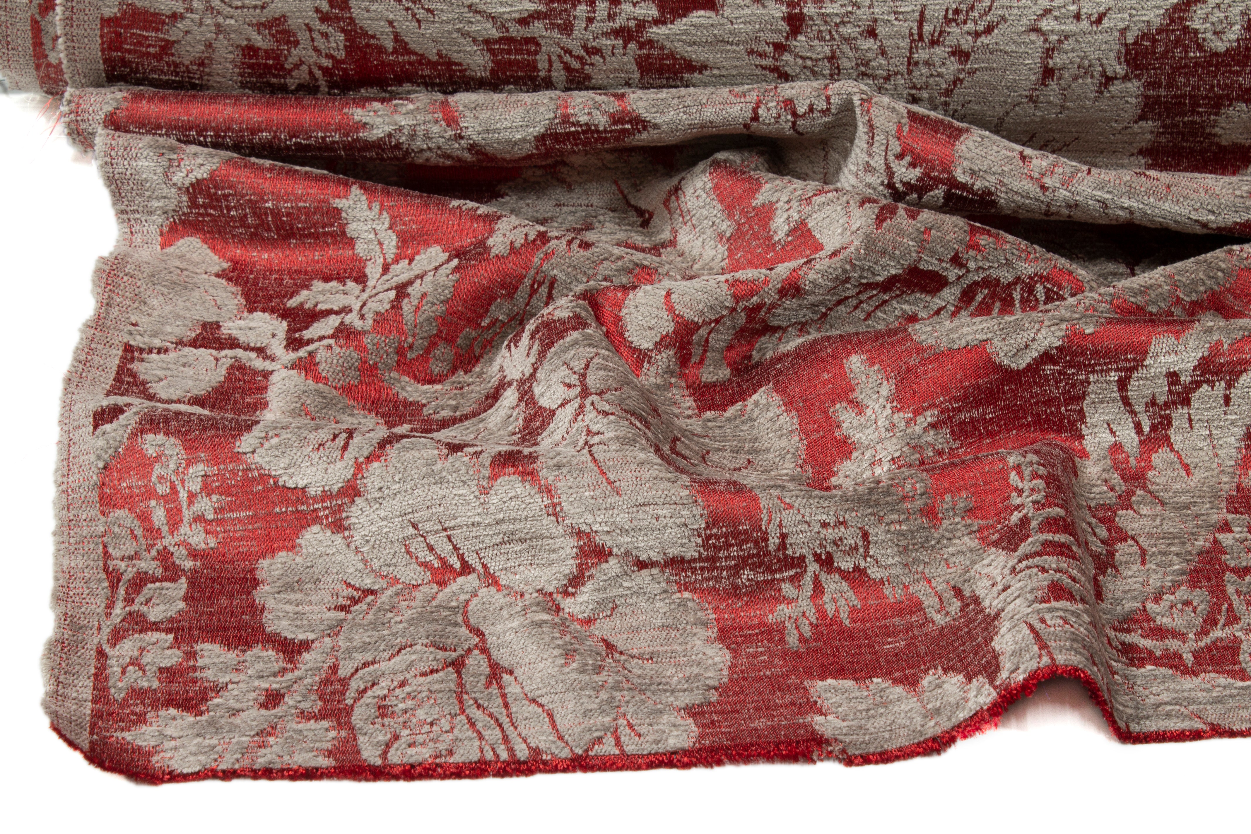 Floral Chenille Brocade - Red / Taupe