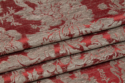 Floral Chenille Brocade - Red / Taupe
