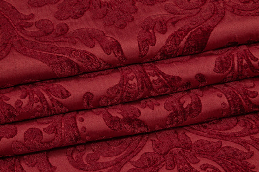 Double Faced Damask Cut Velvet - Red - Prime Fabrics