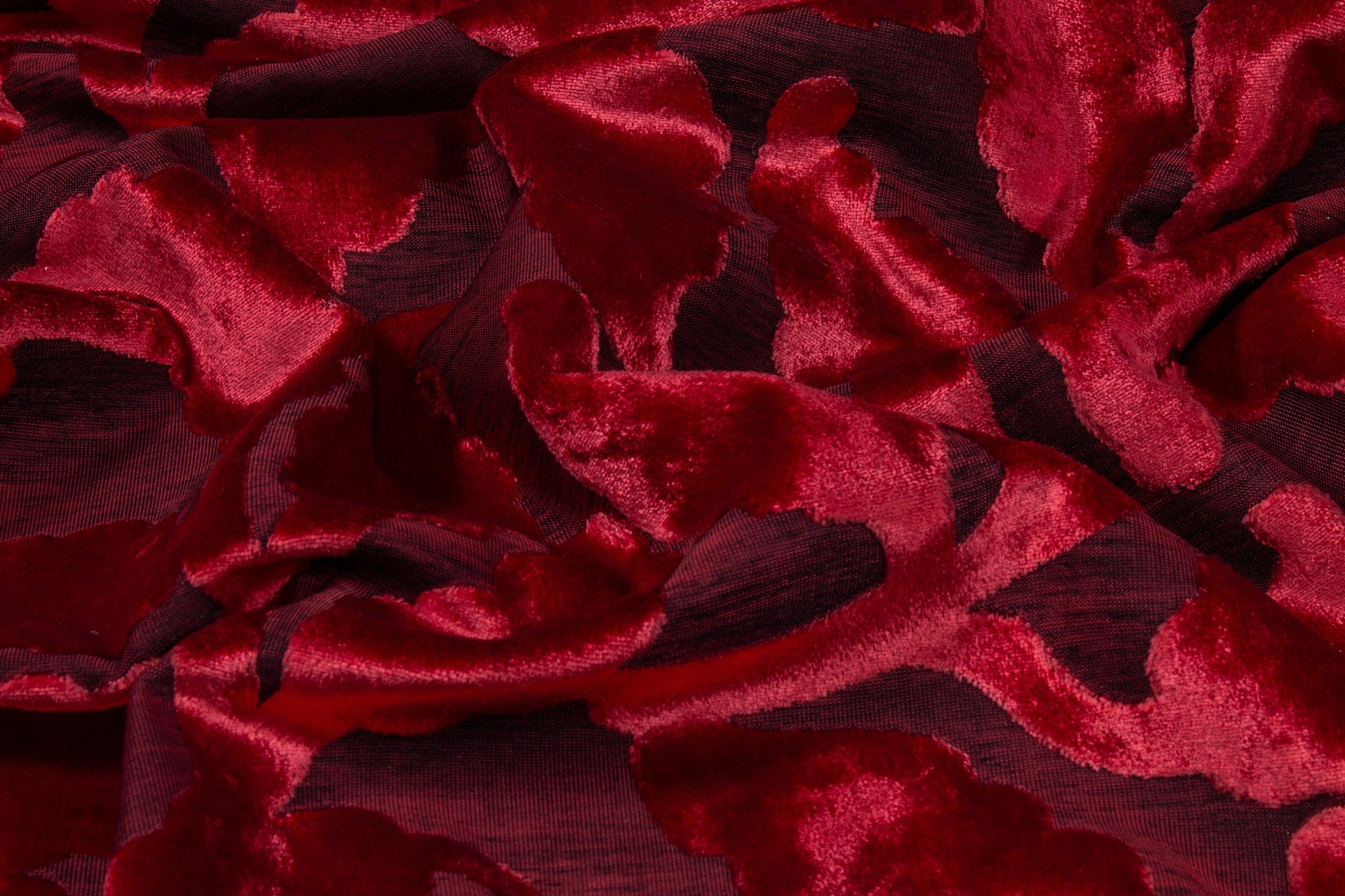 Leaf Cut Velvet Upholstery - Red - Prime Fabrics