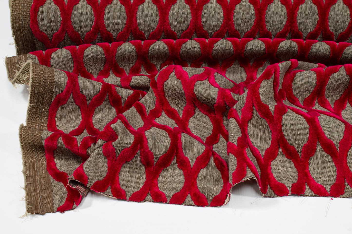 Ogee Cut Velvet Upholstery - Red