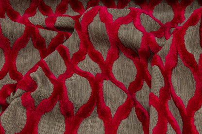 Ogee Cut Velvet Upholstery - Red